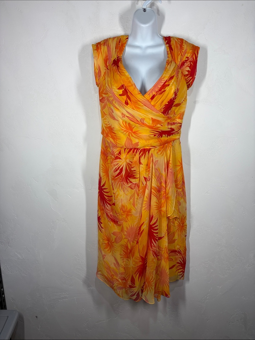 Victor Costa for Neiman Marcus Silk Bright Yellow & Red Floral Dress size 12